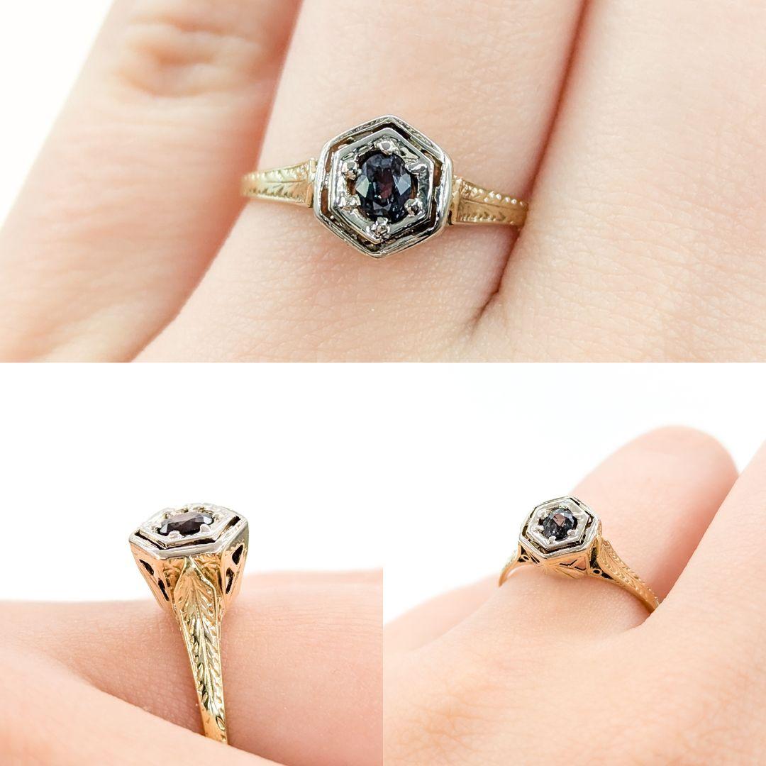 Antique Natural Alexandrite Ring in Yellow Gold

Introducing this beautiful ring crafted in 14k yellow gold, featuring a captivating 0.21ct antique alexandrite. Known for its rare color-changing properties, alexandrite is the birthstone for June and