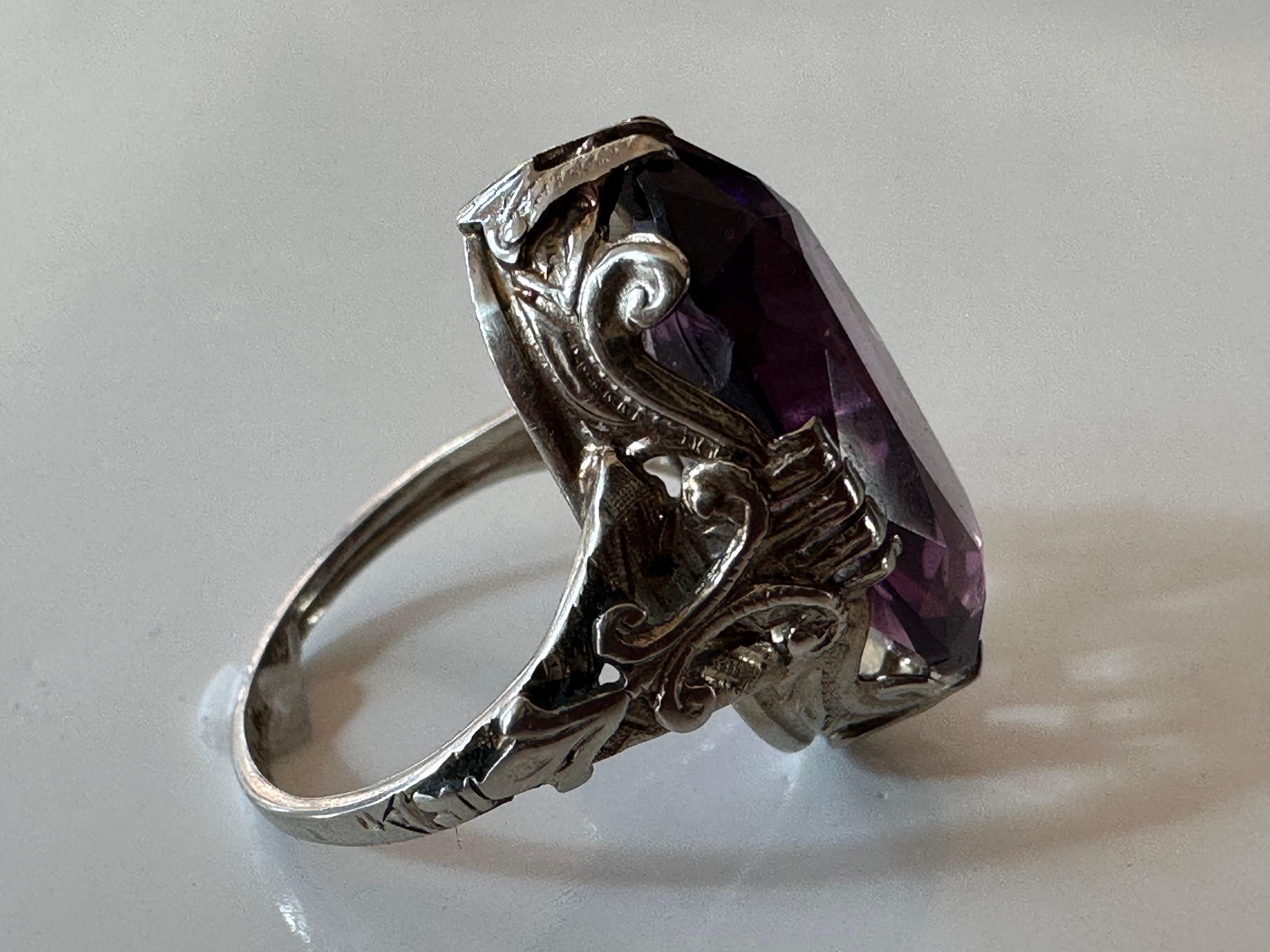 Oval Cut Antique Natural Amethyst Cocktail Ring  For Sale