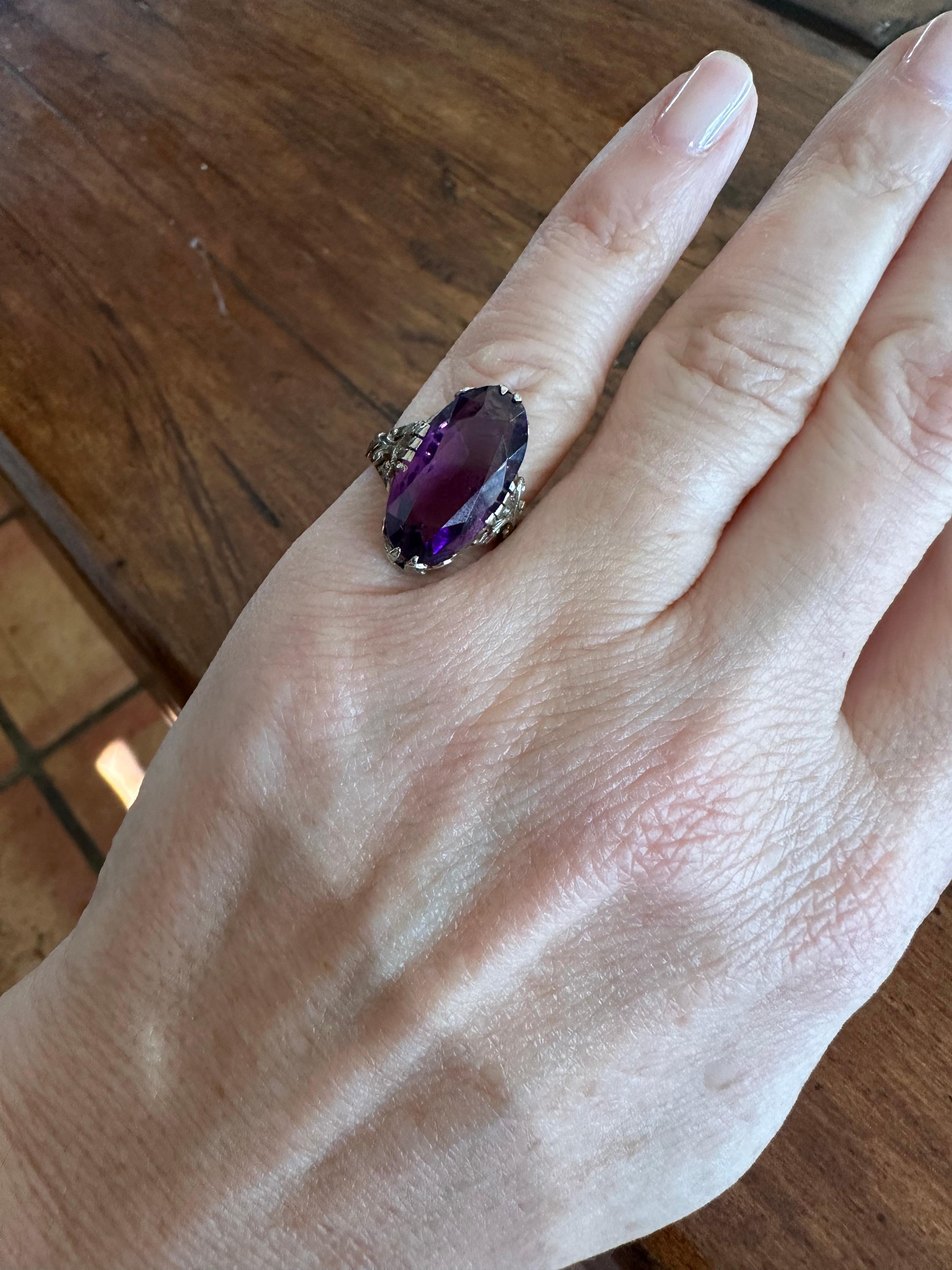 Women's Antique Natural Amethyst Cocktail Ring  For Sale