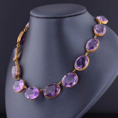 Antique Natural Amethyst Riviere Necklace of Gold