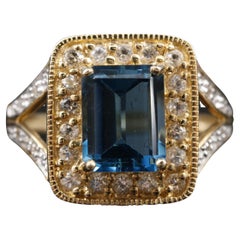 Antique Natural Aquamarine Engagement Ring, Vintage Wedding Ring