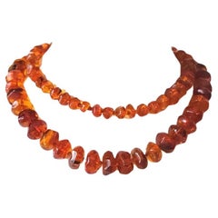 Antique Natural Baltic Amber Necklace 35'', Early 20th Century