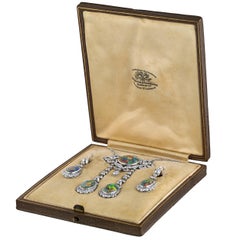 Antique Natural Black Opal and Old Euro Diamond Drop Earring & Necklace Set