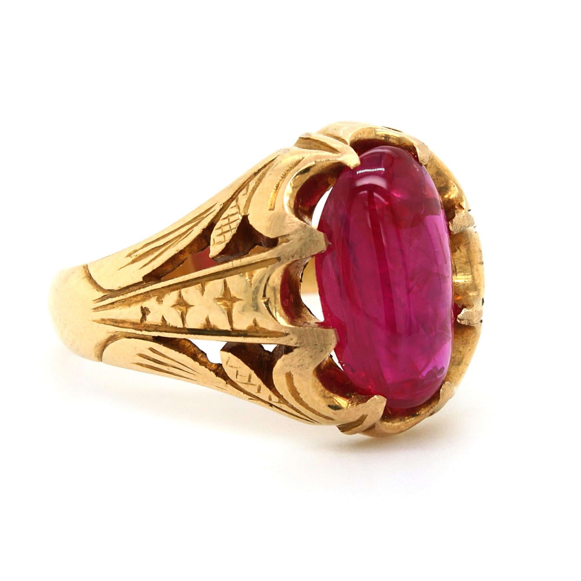 Antique Natural Burmese Star Ruby Cabochon Signet Ring, ca. 1860s For Sale 6