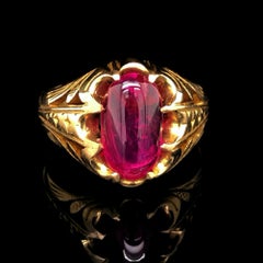 Ancienne bague de signalisation en rubis naturel birman étoilé cabochon, vers 1860