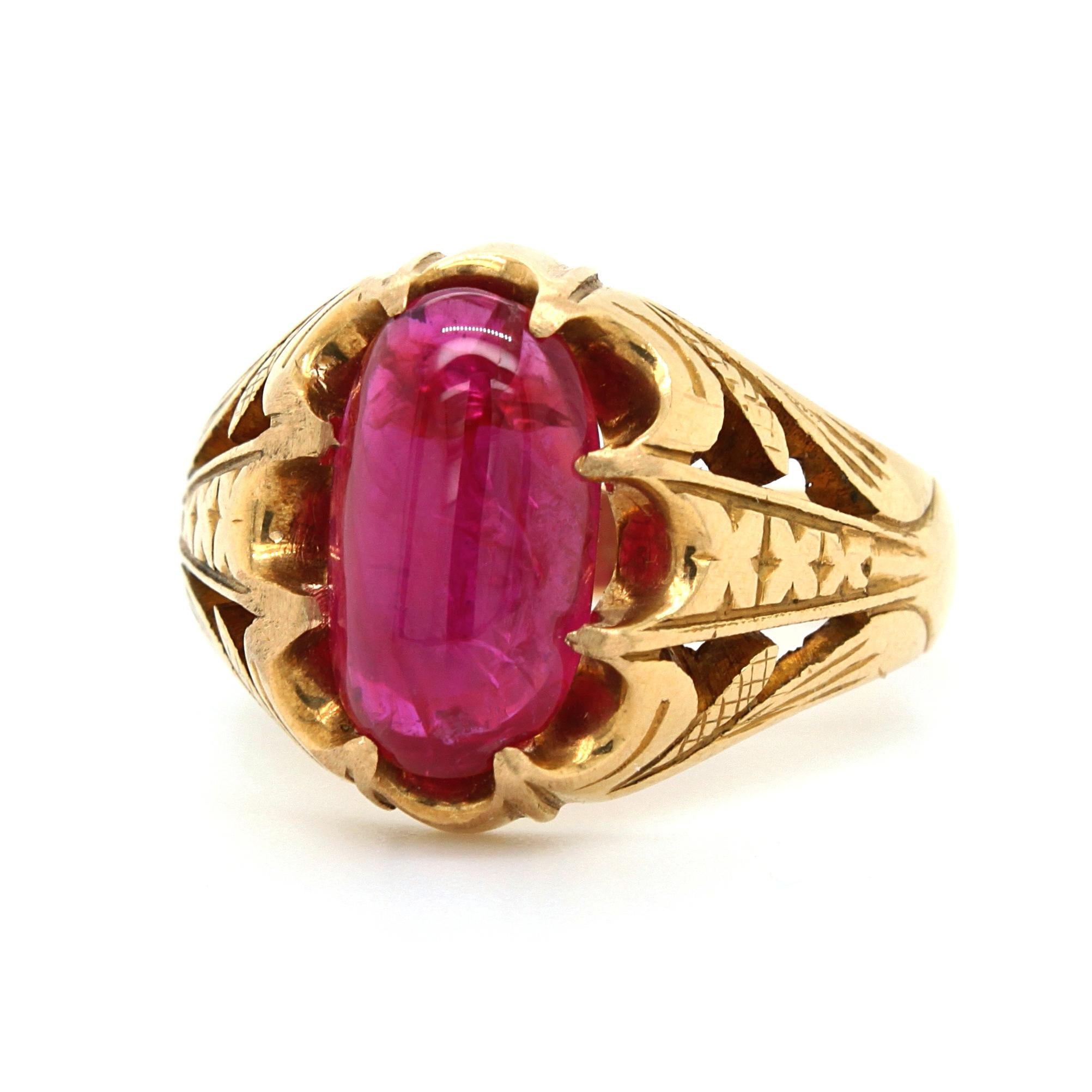 Antique Natural Burmese Star Ruby Cabochon Signet Ring, ca. 1860s In Excellent Condition For Sale In Idar-Oberstein, DE