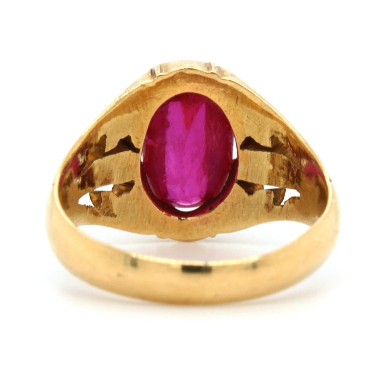 Antique Natural Burmese Star Ruby Cabochon Signet Ring, ca. 1860s For Sale 2