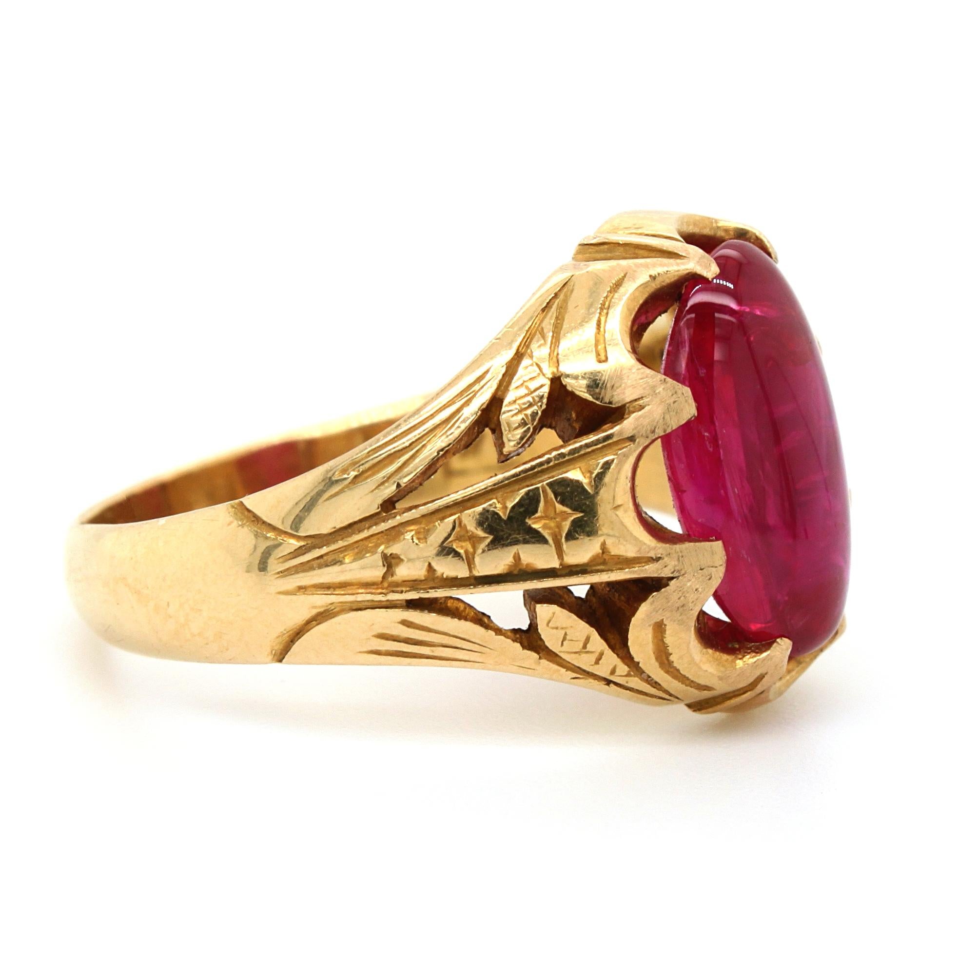 Antique Natural Burmese Star Ruby Cabochon Signet Ring, ca. 1860s For Sale 5