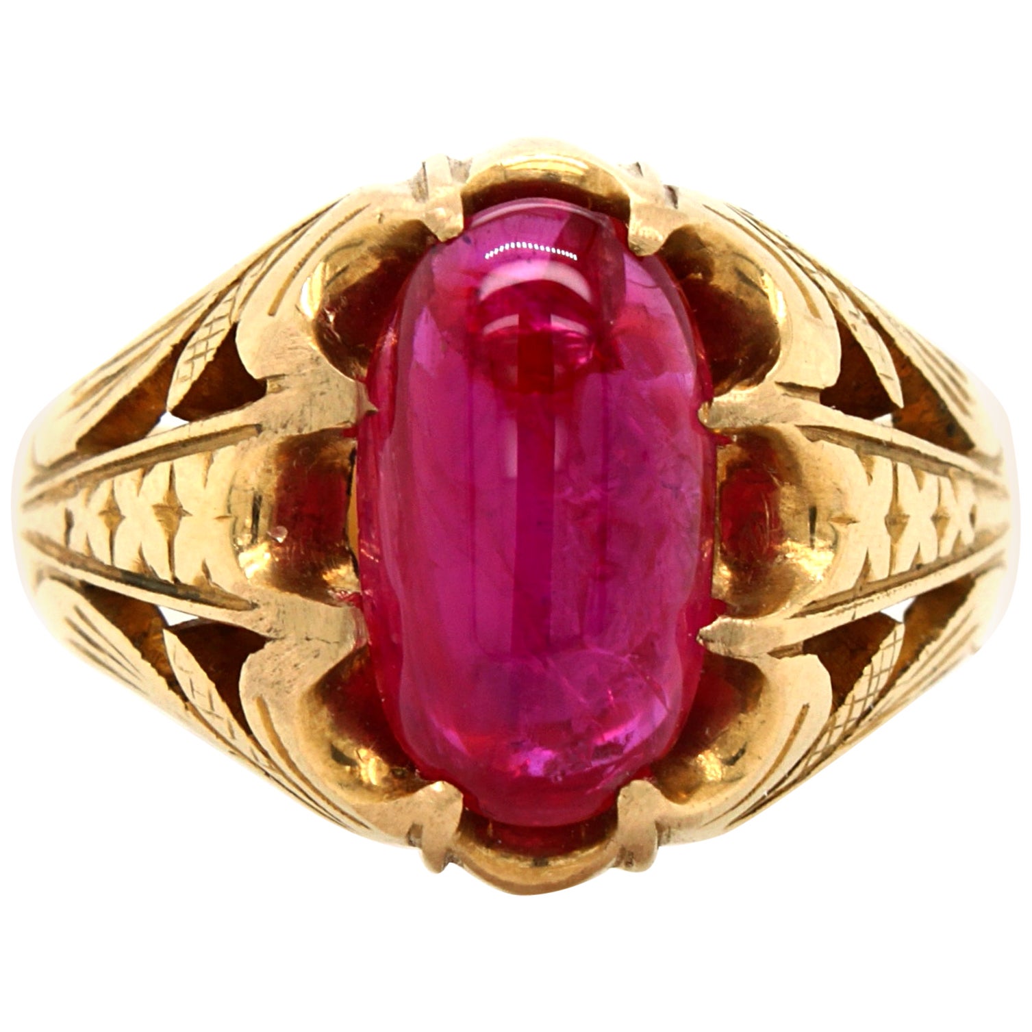 Antiker natürlicher burmesischer Stern-Rubin-Cabochon Siegelring, ca. 1860er Jahre