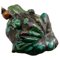 Antique Natural Carved Turquoise Frog Decoration, Lifelike and Exquisite