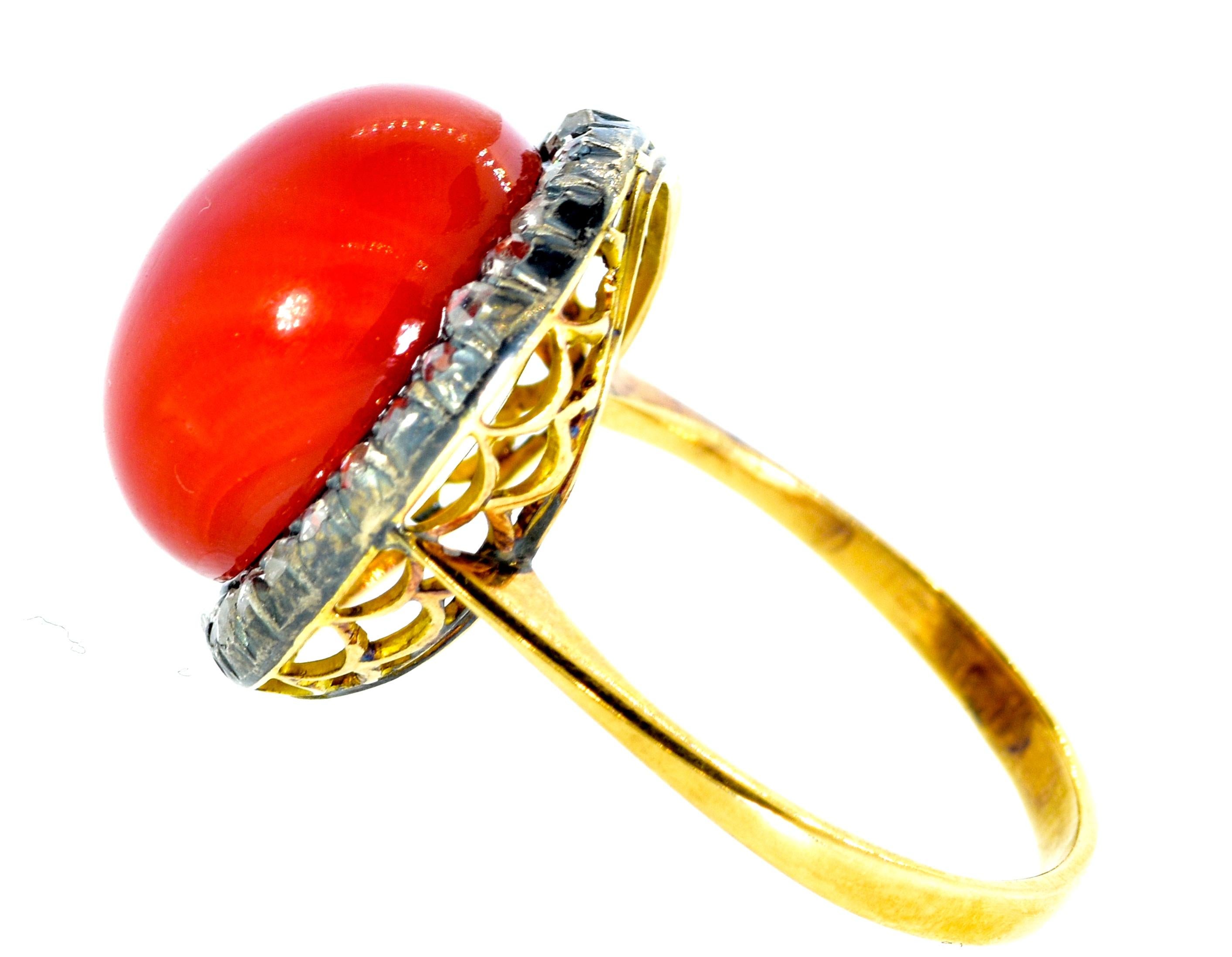 Antique Natural Coral and Diamond Ring, circa 1870 In Excellent Condition In Aspen, CO