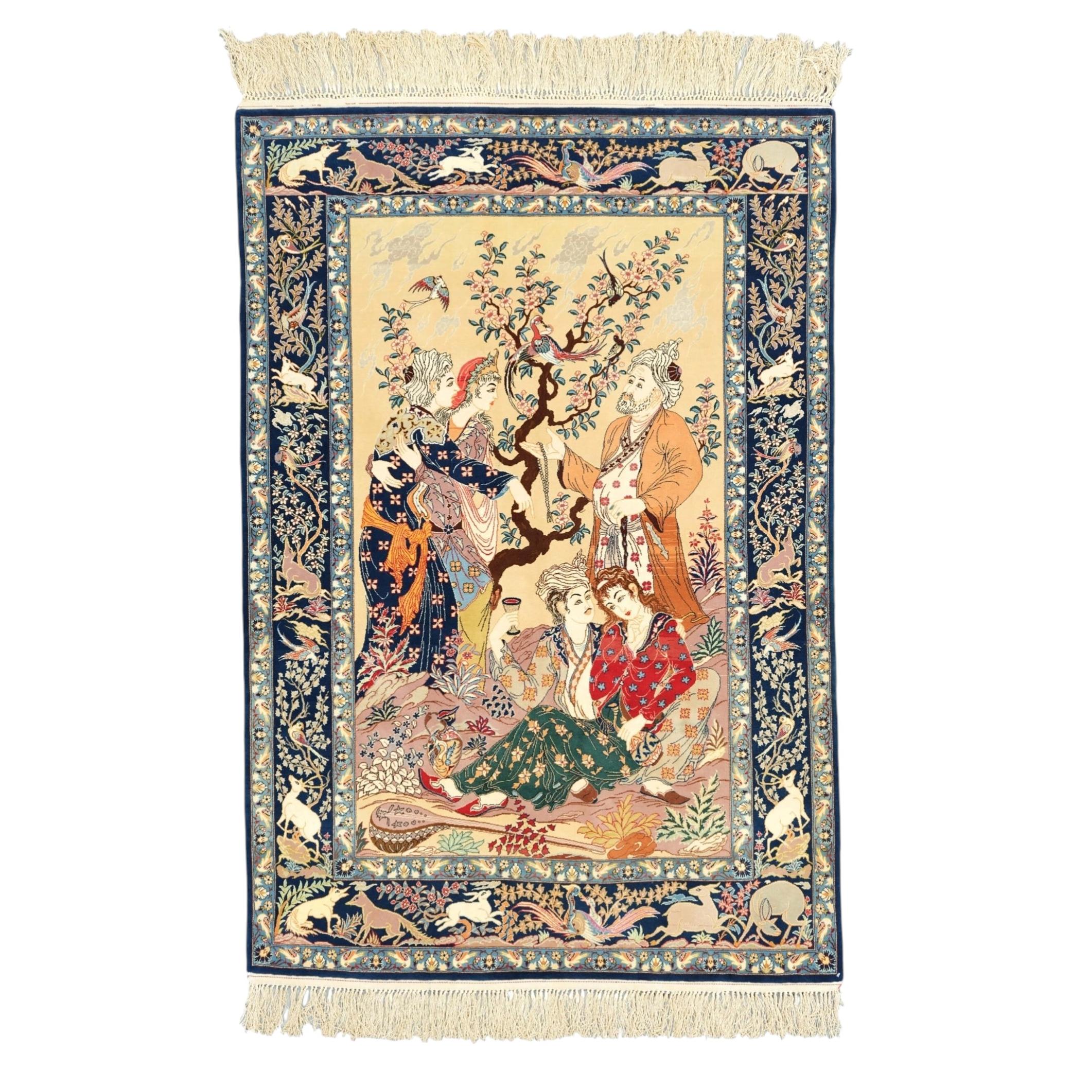 Antique Natural Dyed Pictorial Rug - Handmade Rug, Late 19th Century For Sale