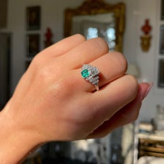 Antique Natural Emerald Diamond Art Deco Style Cocktail Ring and Engagement Ring