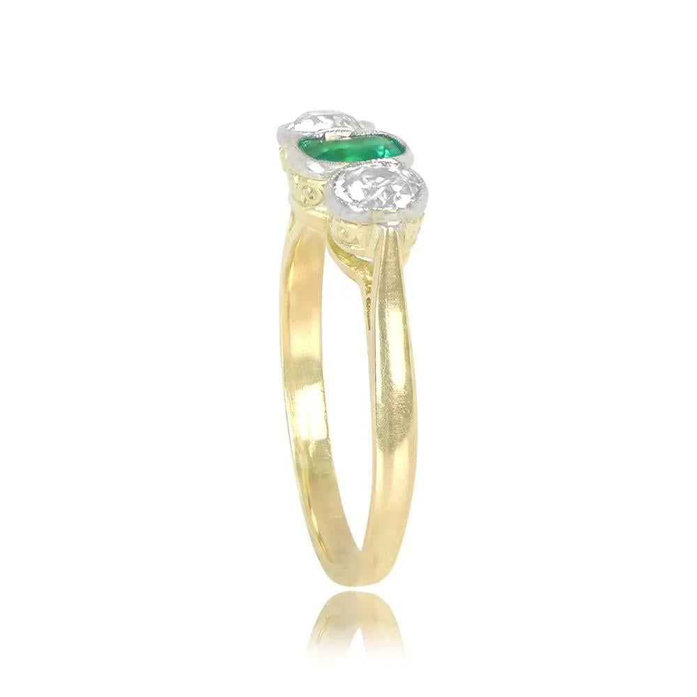 Edwardian Antique Natural Emerald & Diamond Engagement Ring, 18k Yellow Gold & Platinum For Sale