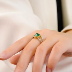 Antique 2 Carat Natural Emerald Diamond Half Eternity Engagement Band Ring