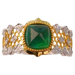 Antique 2 Carat Natural Emerald Diamond Half Eternity Engagement Band Ring