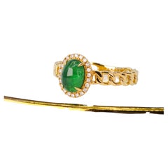 Antique Natural Emerald Diamond Yellow Gold Chain Engagement Ring, Fashion Ring