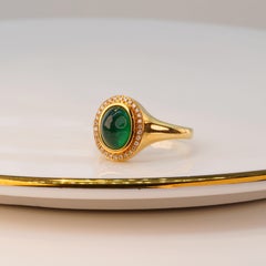 Antique Cabochon Cut Natural Emerald Diamond Engagement Ring, Cocktail Ring