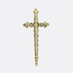 Antique Natural Fancy Multi Coloured Diamond Cross Brooch