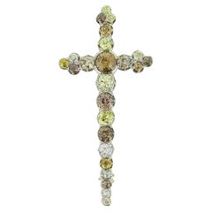 Antique Natural Fancy Multi Coloured Diamond Cross Brooch