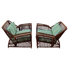 Antique Natural Finish Art Deco Rattan Boat Tail Style Yachting Arm Chairs