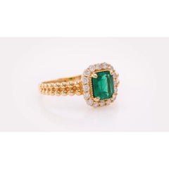 Antique Natural Halo Emerald Diamond Engagement Ring Minimal Eternity Gold Band