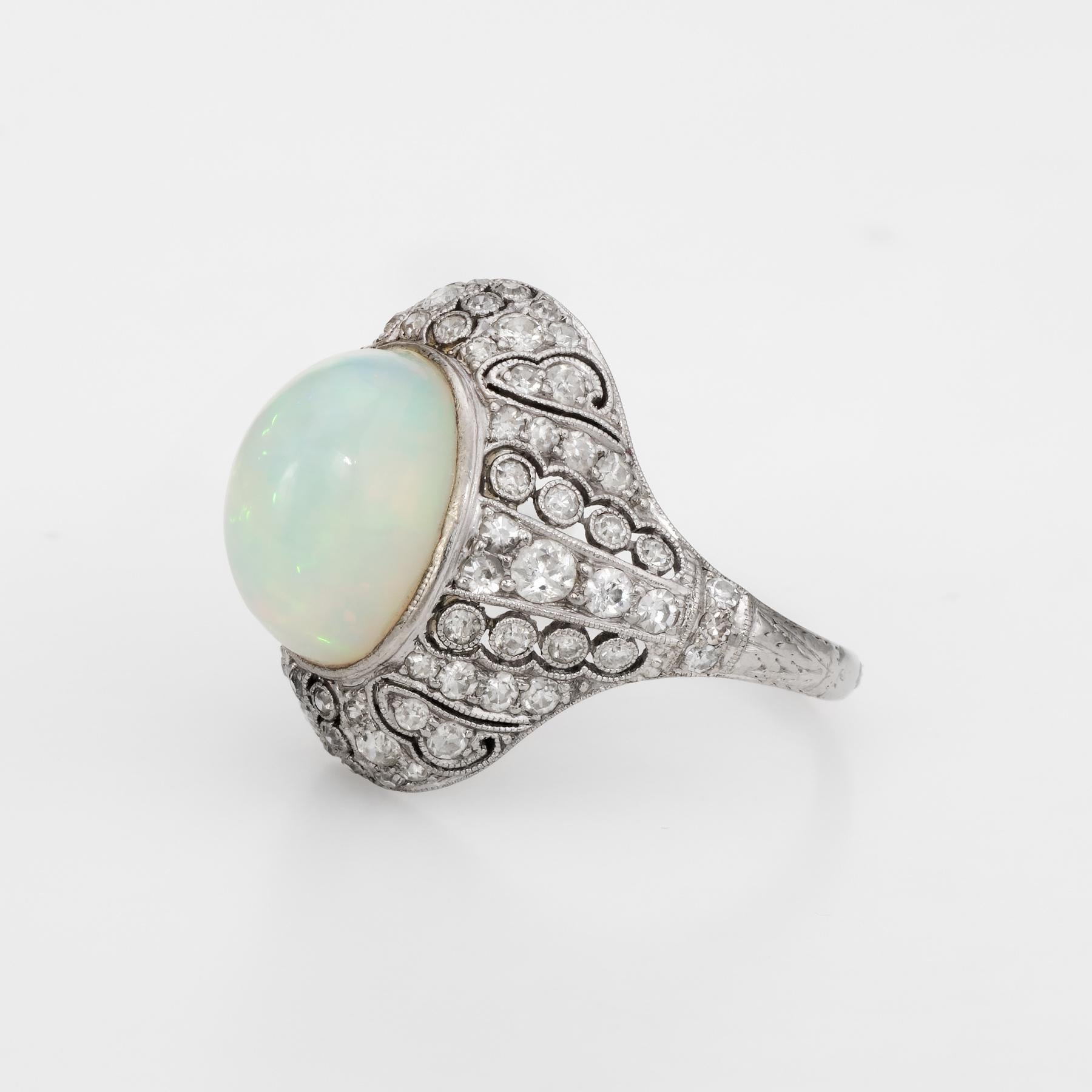 Antique Natural Opal Diamond Ring Art Deco Platinum Vintage Cocktail Ring In Excellent Condition In Torrance, CA