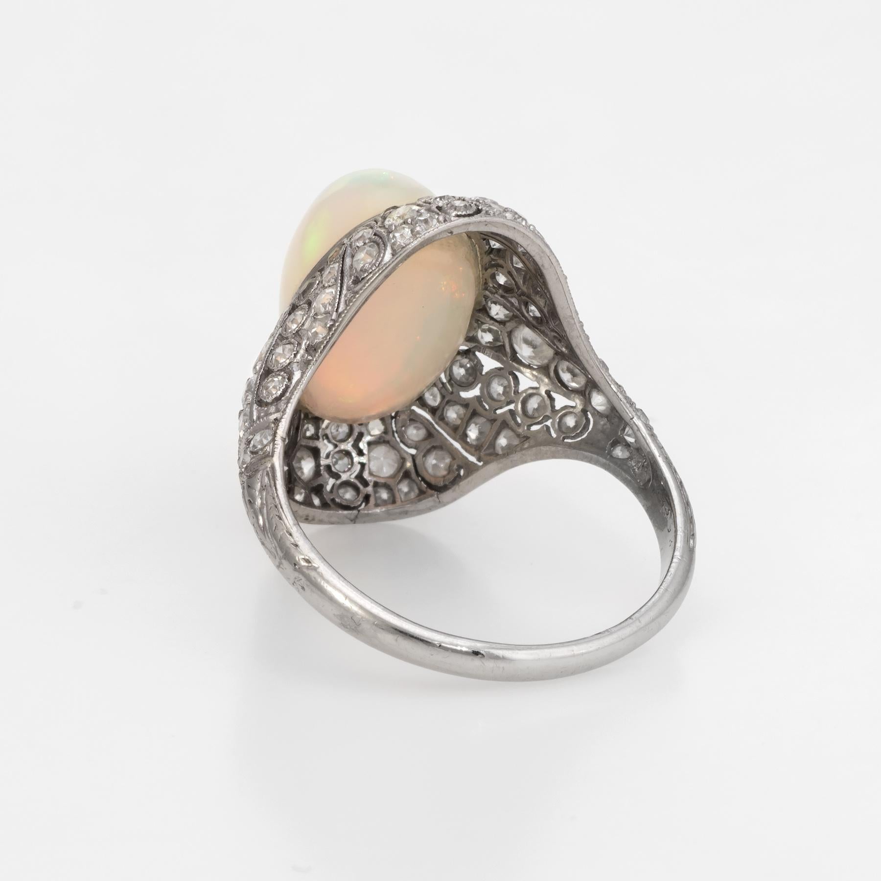 Women's Antique Natural Opal Diamond Ring Art Deco Platinum Vintage Cocktail Ring