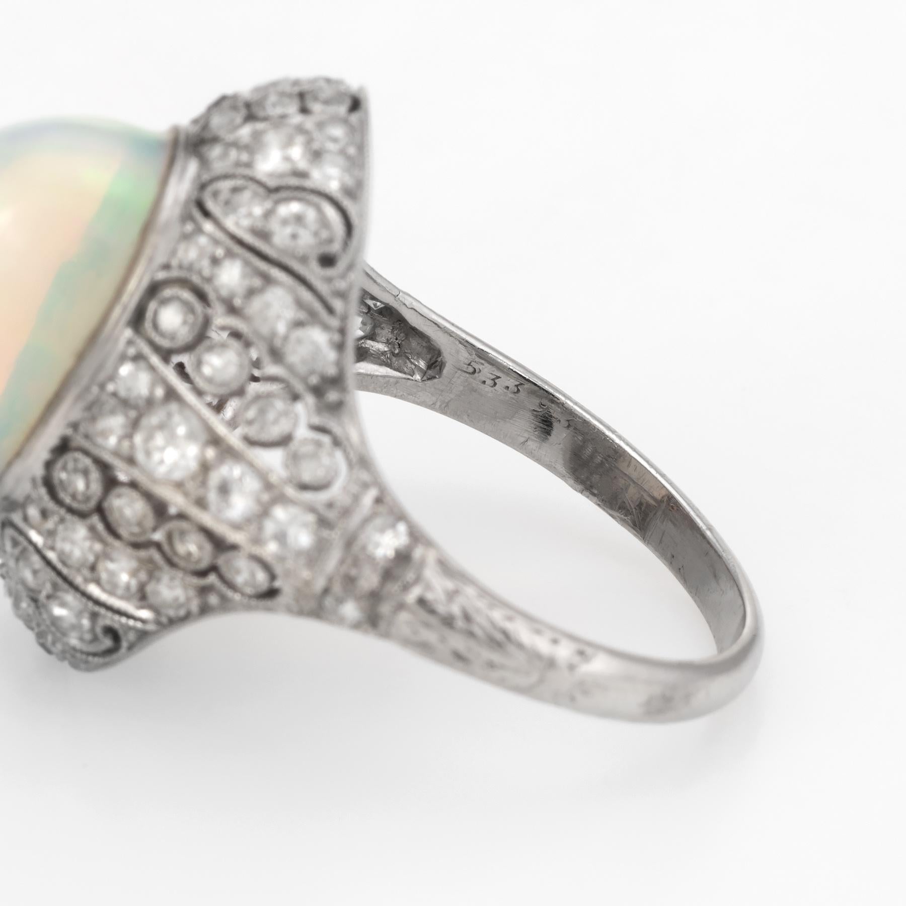 Antique Natural Opal Diamond Ring Art Deco Platinum Vintage Cocktail Ring 2