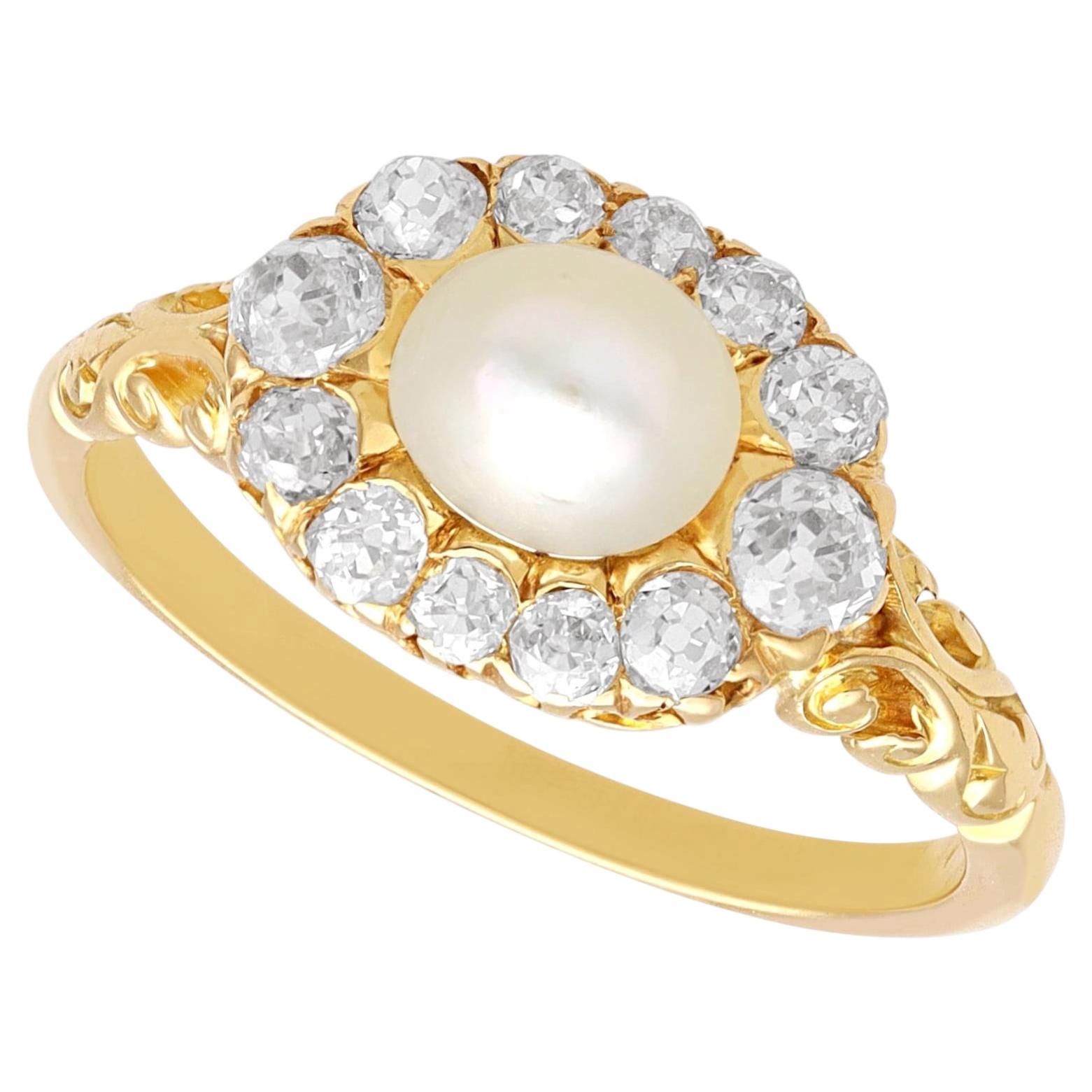 Antiker Ring aus 18-karätigem Gelbgold mit einer Naturperle und einem Diamanten von 0,65 Karat, um 1890