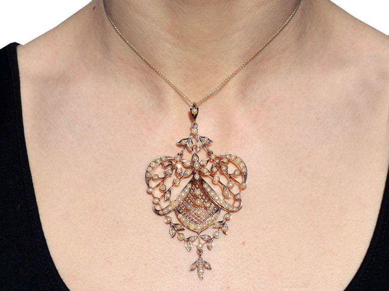 Antique Natural Pearl and Rose Gold Pendant For Sale at 1stDibs