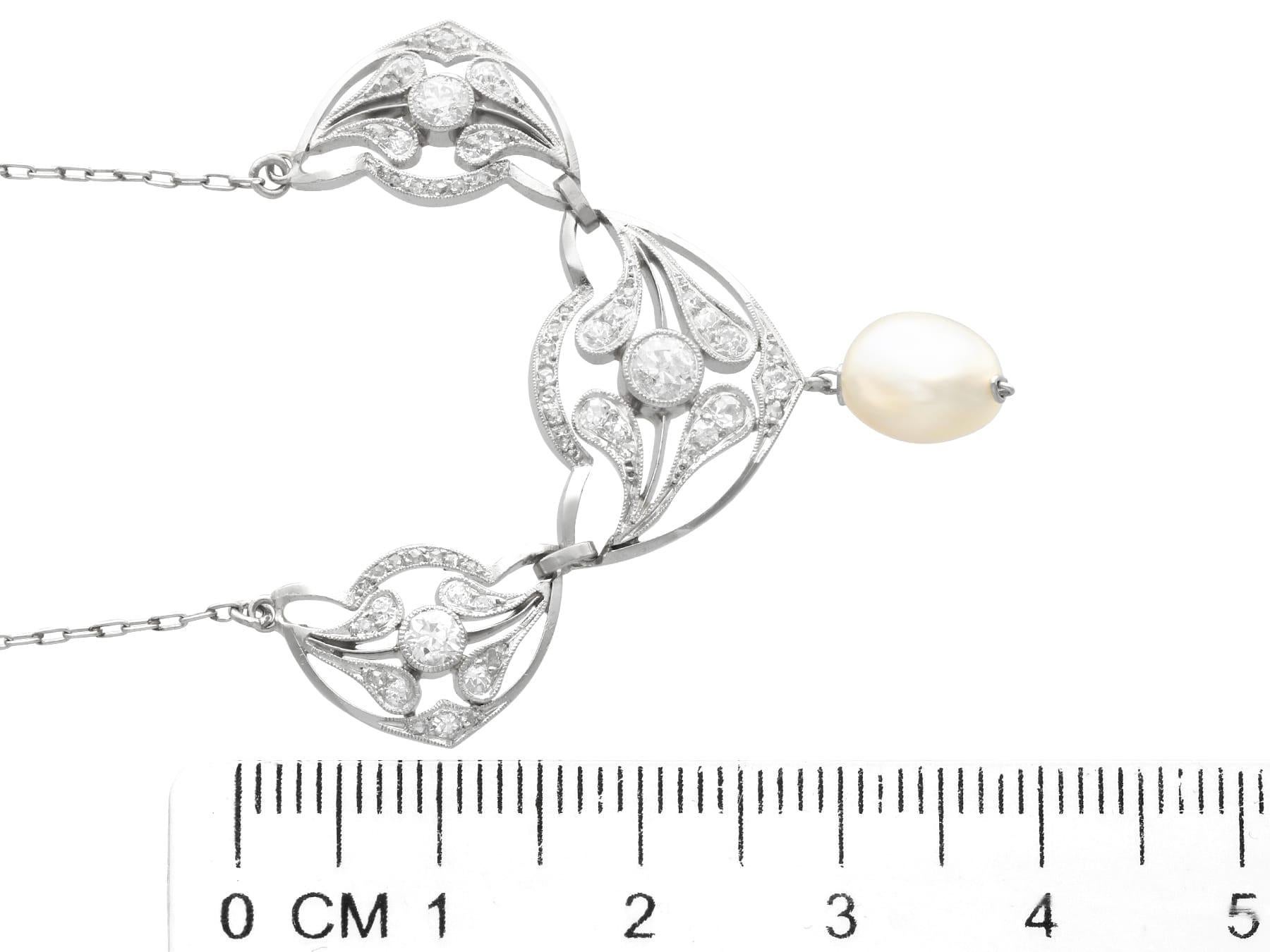 Women's or Men's Antique Natural Pearl and 1.43 Carat Diamond Platinum Pendant Art Nouveau Style  For Sale