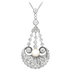 Pendentif ancien en or jaune avec perles naturelles et diamants de 1,48 carat