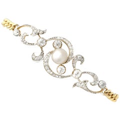 Antique Natural Pearl and 2.72 Carat Diamond Yellow Gold Bracelet, Circa 1900