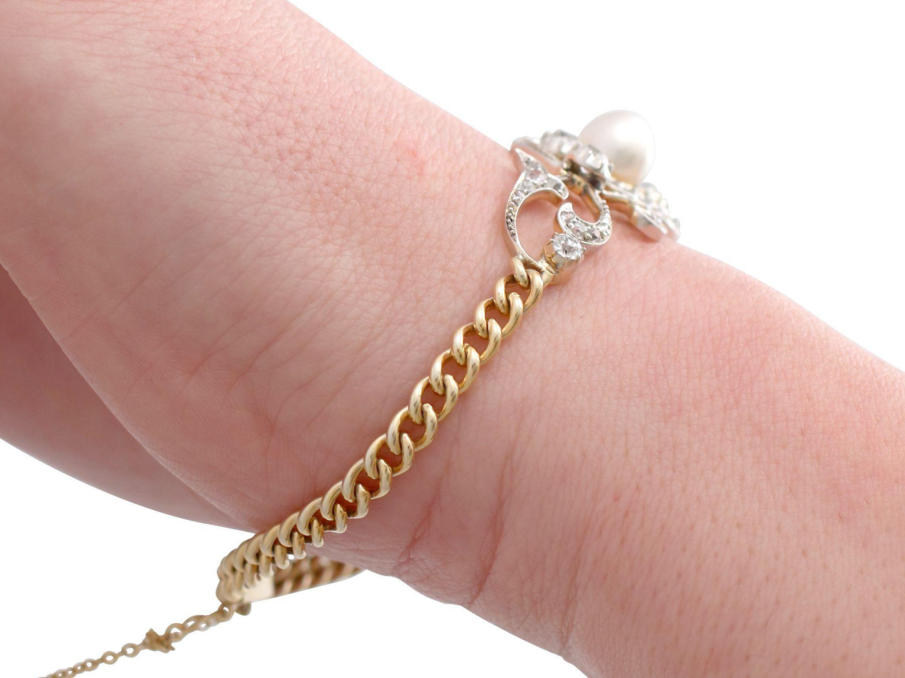 Antique Victorian Natural Pearl and 2.72 Carat Diamond Yellow Gold Bracelet For Sale 8