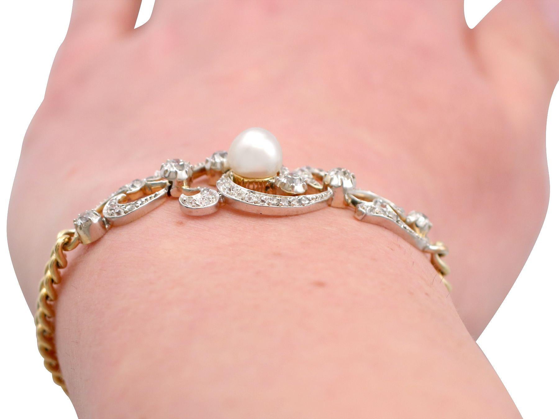 Antique Victorian Natural Pearl and 2.72 Carat Diamond Yellow Gold Bracelet For Sale 9