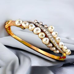 Antique Natural Pearl and Diamond Bangle Bracelet, Late Georgian (1830)