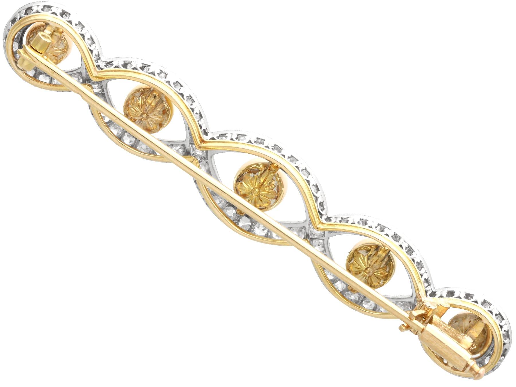 Women's or Men's Antique Natural Pearl and Diamond Brooch in Yellow Gold and Platinum  For Sale