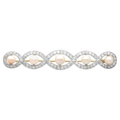 Antique Natural Pearl and Diamond Brooch in Yellow Gold and Platinum