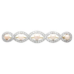 Vintage Natural Pearl and Diamond Brooch in Yellow Gold and Platinum