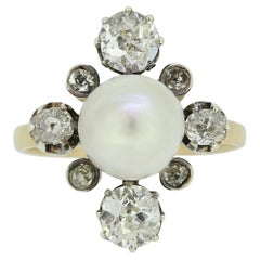 Antique Natural Pearl and Diamond Cluster Ring Antique Natural Pearl and Diamond Cluster Ring