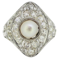 Antique Natural Pearl and Diamond Cluster Ring