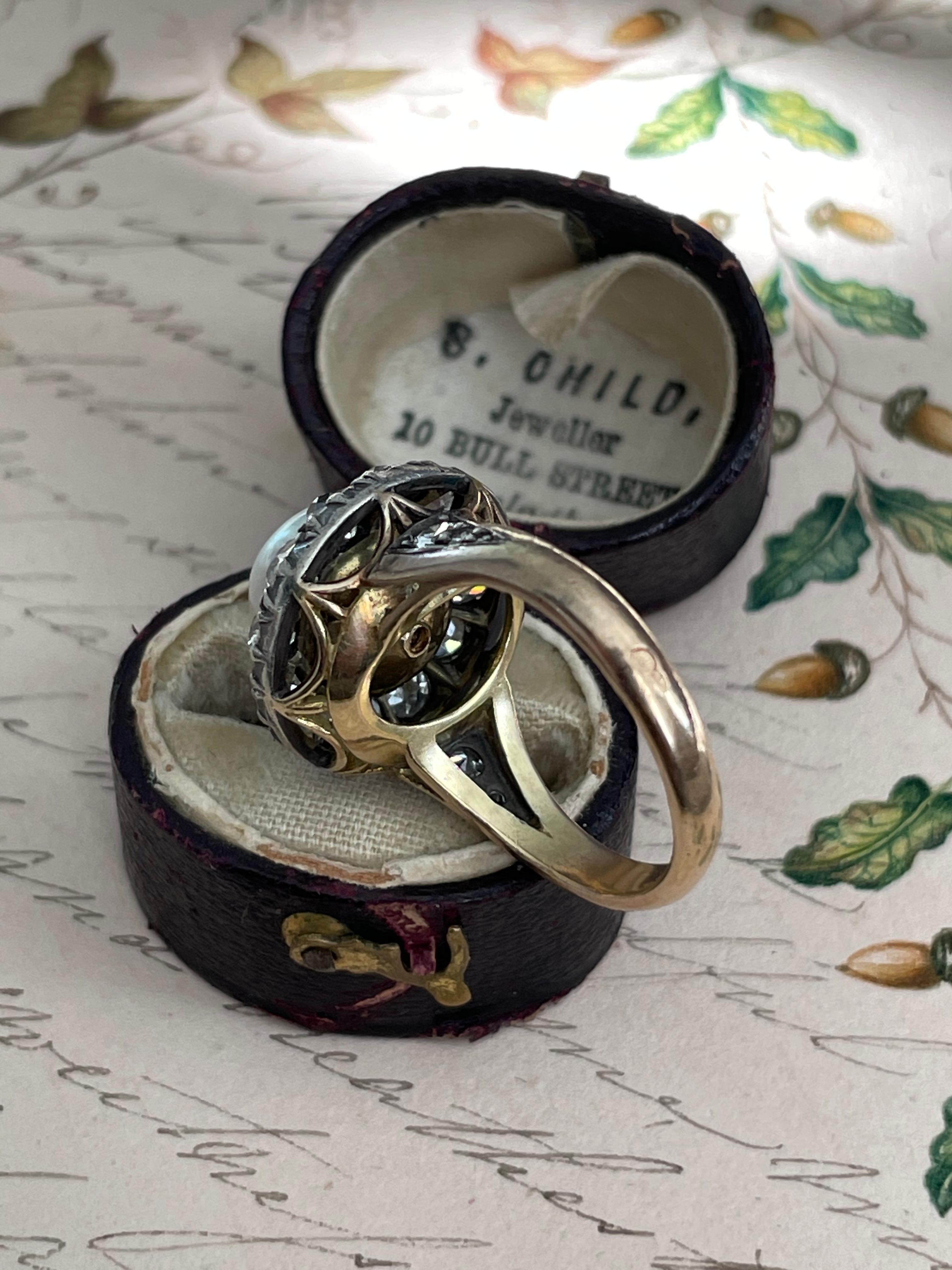 Antiker Halo-Ring mit Naturperlen und Diamanten – GIA-zertifiziert 1