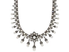 Antique Natural Pearl and Diamond Necklace, circa 1880