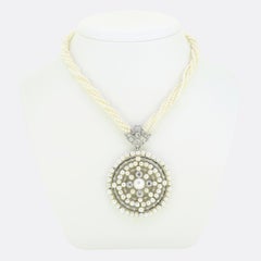 Antique Natural Pearl and Diamond Pendant Necklace