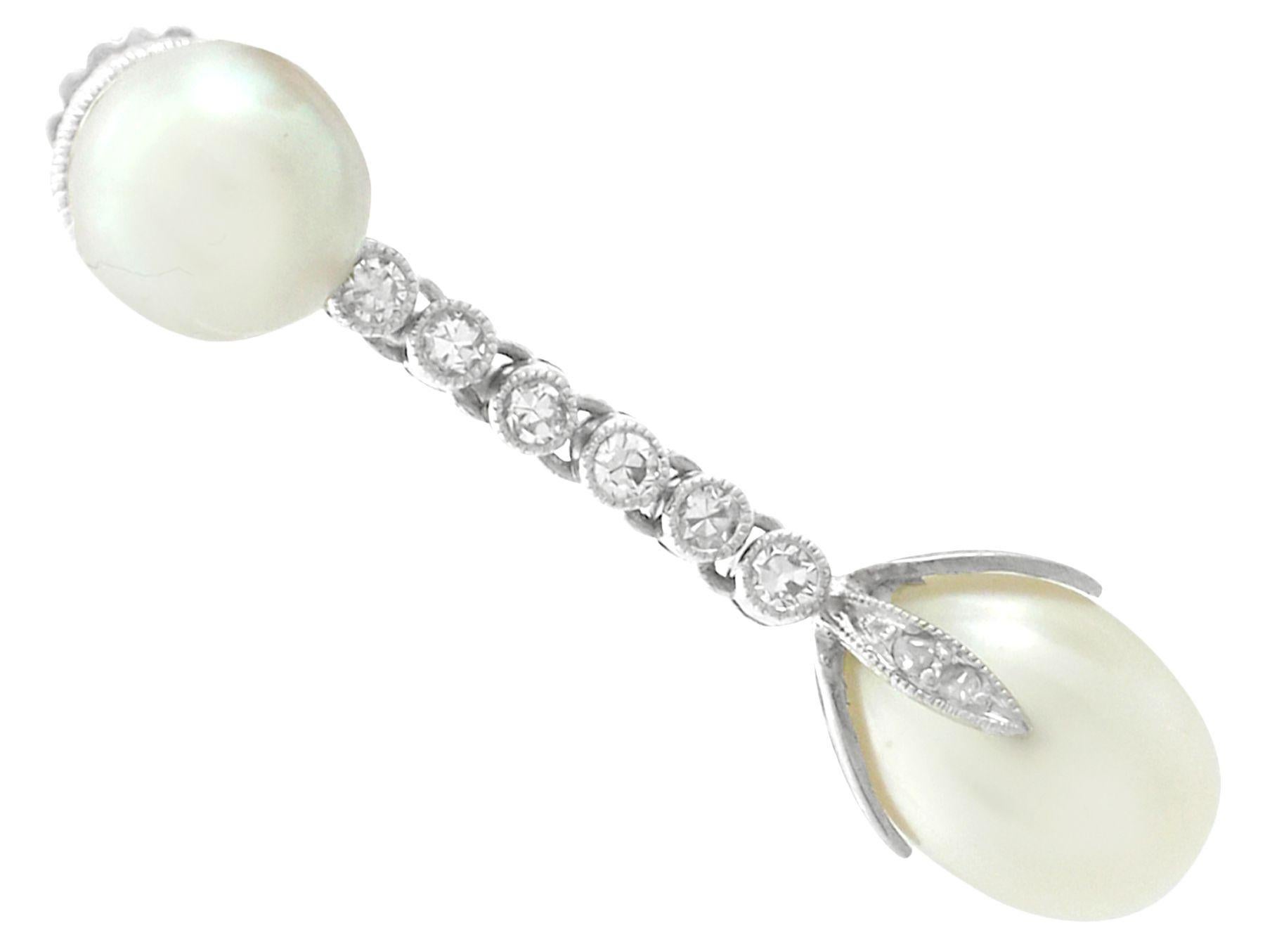 Boucles d'oreilles pendantes en platine avec perles naturelles et diamants antiques Pour femmes en vente