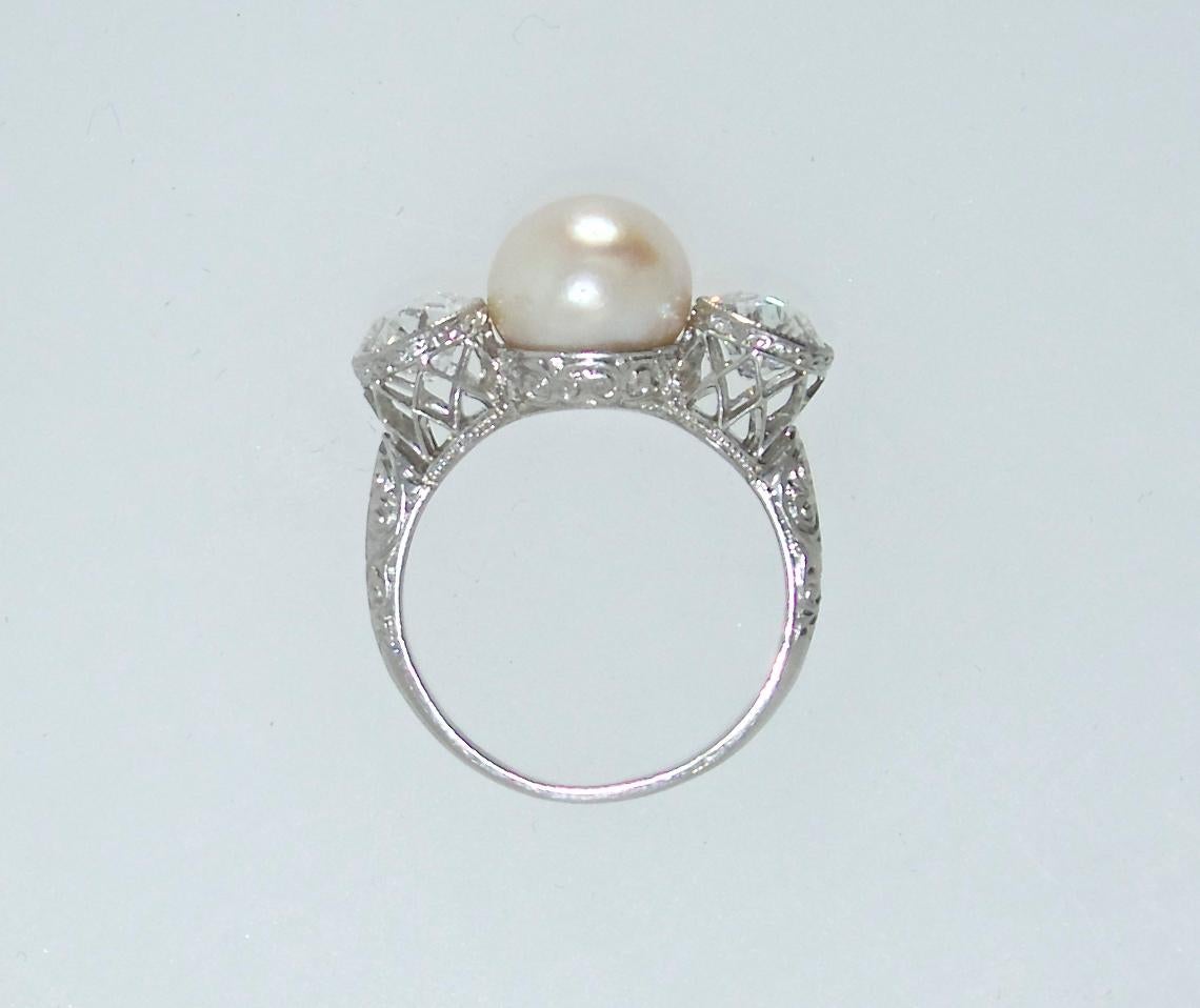 Edwardian Antique Natural Pearl and Diamond Ring, circa 1915 by Black, Star & Frost