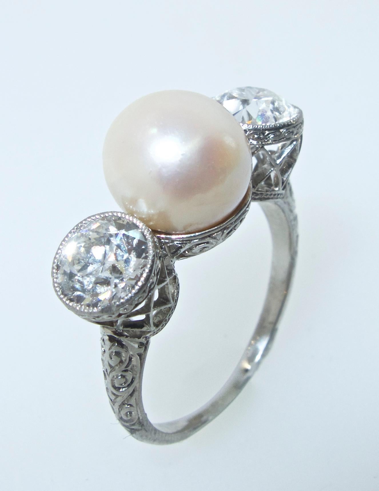 Antique Natural Pearl and Diamond Ring, circa 1915 by Black, Star & Frost In Excellent Condition In Aspen, CO