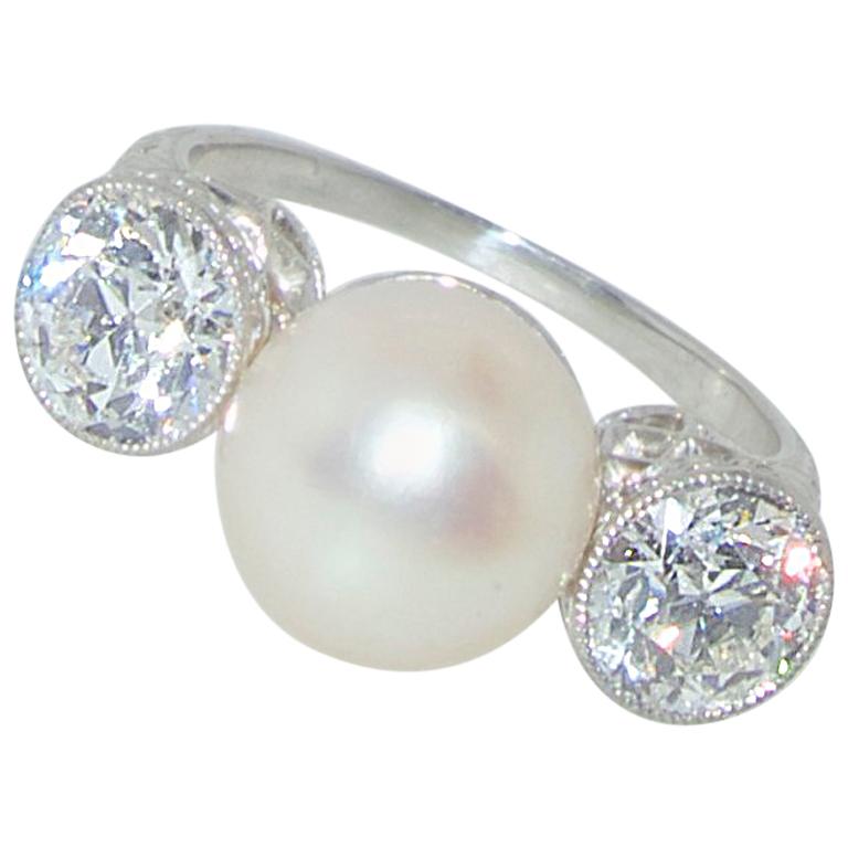 Antique Natural Pearl and Diamond Ring, circa 1915 by Black, Star & Frost