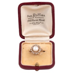 Bague ancienne en perles naturelles et diamants